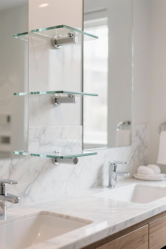 elegant glass bathroom shelves