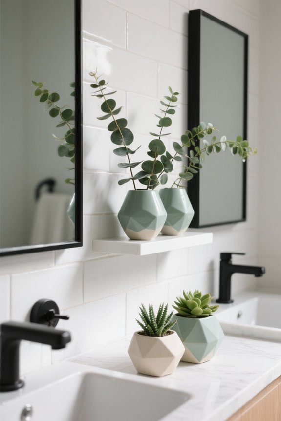 faux plants enhance bathroom decor
